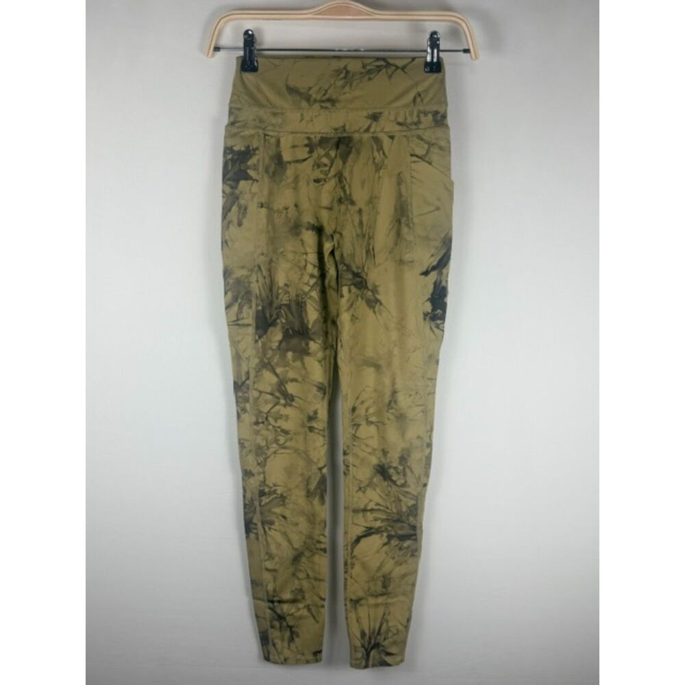 Alphalete Alphalux Pocket Womens Leggings Cactus Green Brown Tie Dye Camo Small